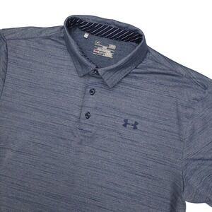 Under Armour HeatGear Loose Polo Golf Shirt Mens L Blue/Gray Heathered Stretch